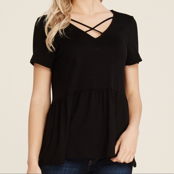 Cross neck tee with peplum detail - Picture 2 of 5